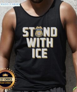 Official Stand With ICE Officer Tank Top featuring bold lettering and a patriotic design, perfect for showing support.