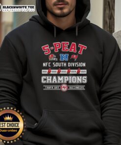 Official Tampa Bay Buccaneers 5-Peat NFC South Division Champions 2025 Back-to-Back Hoodie showcasing team pride.