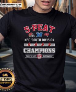 Alt Text: Official Tampa Bay Buccaneers 5 Peat Champions NFC South Division 2025 Back 2 Back T-Shirt featuring team logo and colors.