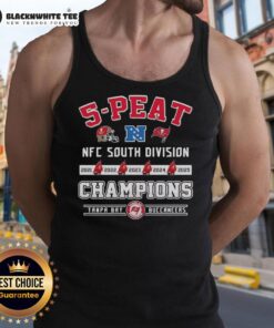 Alt Text: Official Tampa Bay Buccaneers 5-Peat Champions NFC South Division 2025 Back-to-Back Tank Top for fans.