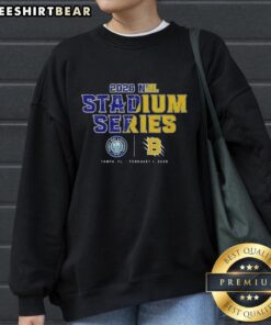 Official Tampa Bay Lightning vs Boston Bruins NHL 2026 Stadium Series sweatshirt featuring team logos and vibrant colors.