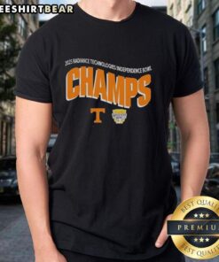 Alt Text: Official Tennessee Volunteers Football 2025 Liberty Mutual Music City Bowl Champions T-Shirt in orange and white.