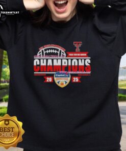 Alt Text: Official Texas Tech Red Raiders 2026 Capital One Orange Bowl Champions locker room sweatshirt displayed on a hanger.