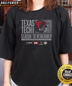 Alt Text: Official Texas Tech Red Raiders helmet on a ladies tee, celebrating the unforgettable 2025 championship playoff season.
