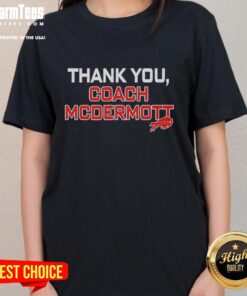 Official Thank You Coach McDermott Buffalo Bills Logo Ladies Tee featuring team colors and design for fans.