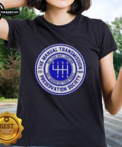 Vintage ladies tee from the Official Manual Transmission Preservation Society, est. 1904, showcasing classic automotive pride.