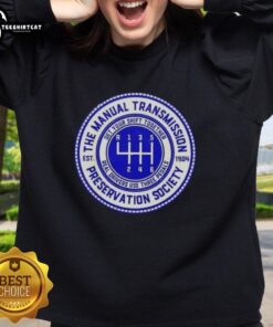 Vintage sweatshirt from the Official Manual Transmission Preservation Society, Est. 1904, showcasing classic car culture.