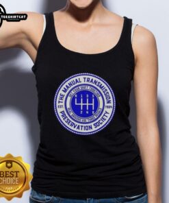 Vintage tank top from the Official Manual Transmission Preservation Society, Est. 1904, featuring classic car graphics.