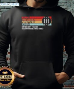 Official Manual Transmission Preservation Society Hoodie featuring classic car graphics and durable fabric design.