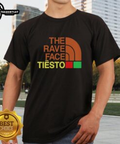 Alt Text: Official The Rave Face Tiesto T-Shirt featuring vibrant graphics and a stylish design perfect for music fans.