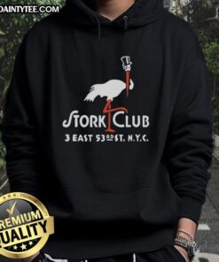 Vintage Stork Club hoodie featuring the iconic New York City restaurant logo, perfect for retro fashion lovers.