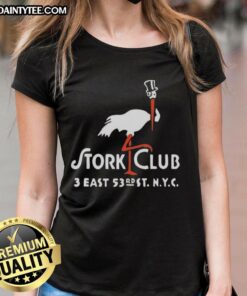 Alt Text: Vintage logo of The Stork Club restaurant in East New York City on a ladies' tee shirt, showcasing classic design.
