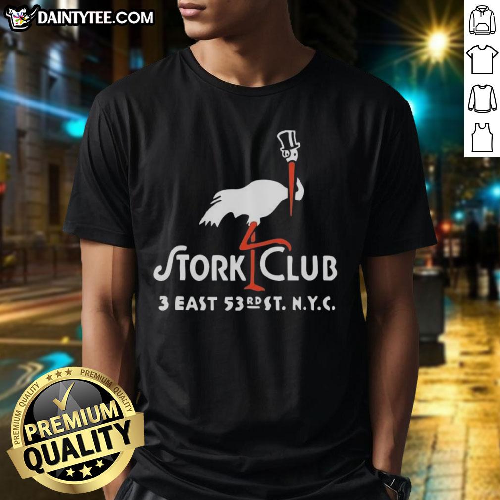 official-the-stork-club-3-east-new-york-city-vintage-restaurant-logo-t-shirt Vintage The Stork Club 3 East New York City restaurant logo t-shirt design showcasing classic retro style.
