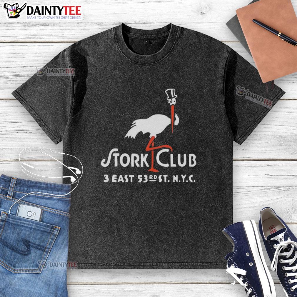 official-the-stork-club-3-east-new-york-city-vintage-restaurant-logo-washed-t-shirt Alt Text: Vintage Stork Club logo on a washed t-shirt, showcasing the iconic East New York City restaurant design.