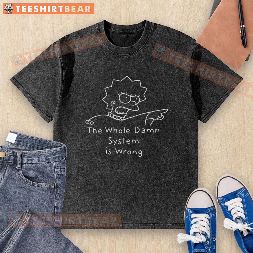official-the-whole-damn-system-is-wrong-cartoon-character-sketch-the-simpson-washed-t-shirt Alt Text: Cartoon character sketch from 'The Simpsons' on an official washed t-shirt featuring the phrase The Whole Damn System Is Wrong.