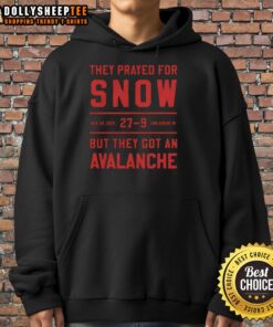 Official They Prayed For Snow hoodie from Nov 29, 2025, featuring an avalanche design in Ann Arbor, MI.