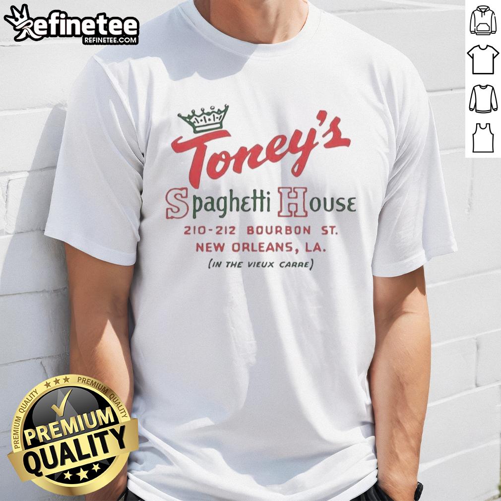 official-toneys-spaghetti-house-new-orleans-los-angeles-vintage-restaurant-in-the-vieux-carre-t-shirt Vintage Toney's Spaghetti House T-Shirt showcasing New Orleans restaurant in Vieux Carre, Los Angeles style.