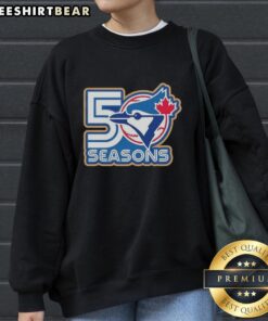 Official Toronto Blue Jays 50 Seasons Logo Sweatshirt featuring vibrant team colors and commemorative design.