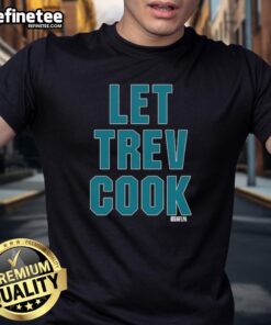 Official Trevor Lawrence 'Let Trev Cook' Jacksonville Jaguars T-Shirt featuring bold graphics and vibrant team colors.
