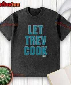 Official Trevor Lawrence Let Trev Cook Jacksonville Jaguars washed t-shirt featuring vibrant team colors and logo.