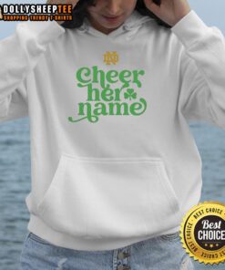 Official University of Notre Dame Cheer Her Name logo hoodie in navy blue, featuring the iconic university emblem.
