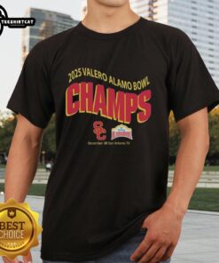 2025 USC Trojans Football Valero Alamo Bowl Champions T-Shirt, celebrating the victory in San Antonio, TX on December 30.