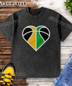 Alt Text: Official Utah Jazz Basketball Heart Logo on a Washed T-Shirt, featuring vibrant colors and a stylish design for fans.