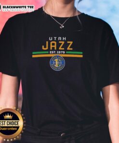 Official Utah Jazz Est 1979 logo on a stylish ladies tee, perfect for fans showcasing team pride and vintage style.
