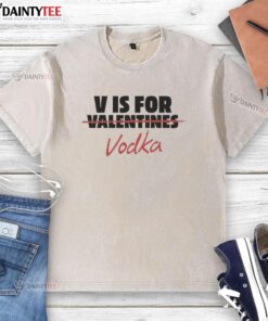 Official V Is For Vodka Anti-Valentine Washed T-Shirt featuring a fun graphic design for a trendy, festive look.