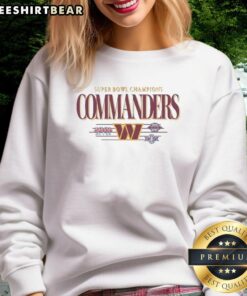 Vintage Washington Commanders NFL Super Bowl Champions sweatshirt featuring logos from XVII, XXII, and XXVI.
