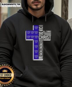 Alt Text: Official Washington Huskies Women's Basketball hoodie featuring I Can Do All Things Through Christ design.