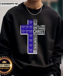 Alt Text: Official Washington Huskies women's basketball sweatshirt featuring I Can Do All Things Through Christ design.