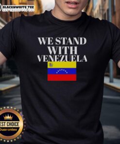 Alt Text: Official We Stand With Venezuela Flag T-Shirt featuring a bold design with the Venezuelan flag colors and message.