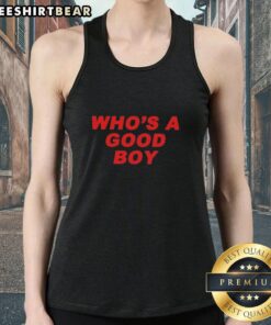 Official Who's A Good Boy Tank Top featuring a playful dog graphic, perfect for pet lovers and casual summer wear.