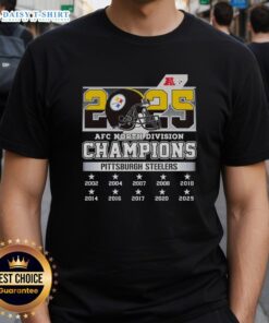 Original 2025 AFC North Division Champions Pittsburgh Steelers T-Shirt featuring team logo and championship graphics.