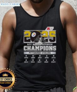Alt Text: Pittsburgh Steelers tank top celebrating the 2025 AFC North Division Champions title, showcasing team pride.