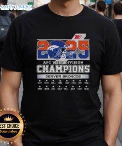 Alt Text: Original 2025 AFC West Division Champions Denver Broncos T-Shirt featuring team logo and championship design.