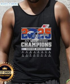 Denver Broncos tank top celebrating the 2025 AFC West Division Champions, featuring team colors and logo.