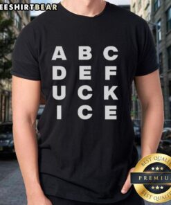 Alt Text: Original Abcdefuck Ice Alphabet T-Shirt featuring a colorful graphic design of the alphabet in a playful style.