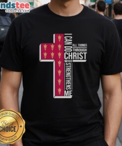 Alt Text: Arizona State Sun Devils women's basketball 'I Can Do All Things Through Christ' t-shirt in bold design.