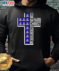 Alt Text: Arizona Wildcats women's basketball hoodie featuring 'I Can Do All Things Through Christ' motivational quote.