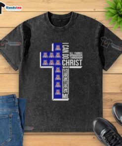 Alt Text: Arizona Wildcats women's basketball washed t-shirt featuring 'I Can Do All Things Through Christ' design.