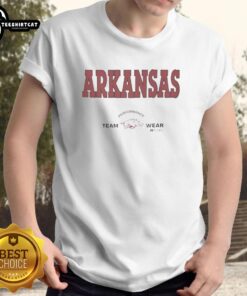 Alt Text: Original Arkansas Razorbacks Football Performance Team Wear Russell Athletic T-Shirt in red, showcasing team spirit.