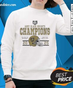 Alt Text: Original Army Black Knights Football 2025 Wasabi Fenway Bowl Champions helmet sweatshirt featuring team logo.