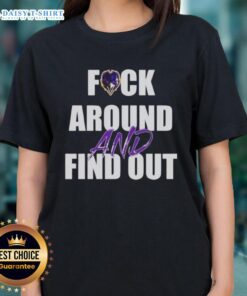 Original Baltimore Ravens 'Fck Around And Find Out' Ladies Tee in purple, perfect for fans showcasing team spirit.