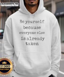 Original 'Be Yourself' hoodie design featuring inspiring quote, perfect for unique self-expression and style.