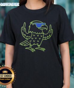 Alt Text: Original Blitz Seattle Seahawks mascot showing middle finger on 2026 ladies tee, perfect for football fans.
