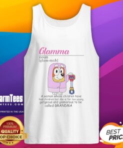 Original Bluey Glamma tank top featuring a stylish woman with a youthful look, celebrating her grandchildren.