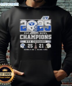 Original BYU Cougars 2025 Pop Tarts Bowl Champions hoodie in navy, celebrating the 25-21 victory with team logo.