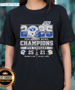 Original BYU Cougars 2025 Pop Tarts Bowl Champions 25-21 Ladies Tee featuring team colors and logo.